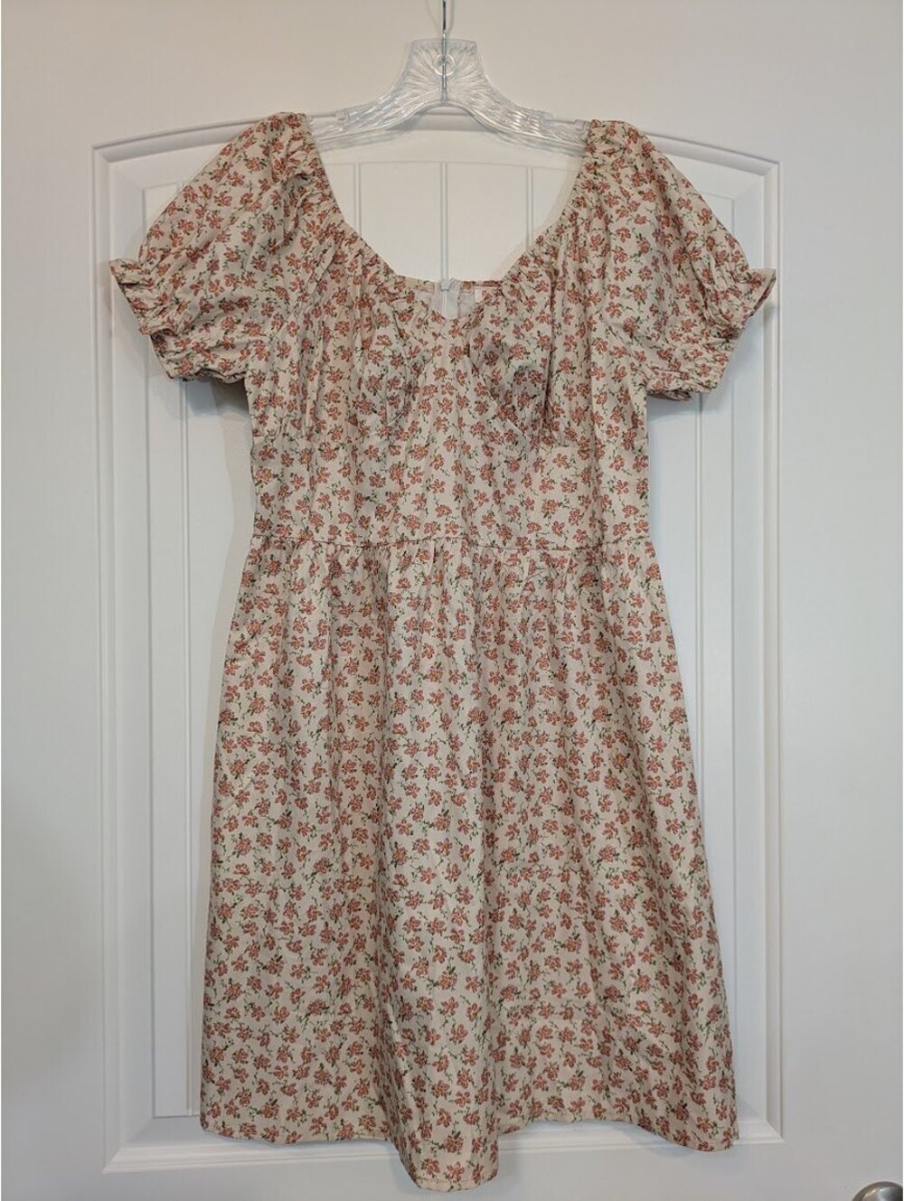 💛 Romwe Cream Puff‑Sleeve Floral Mini Dress | Size 4 / Small | NWT